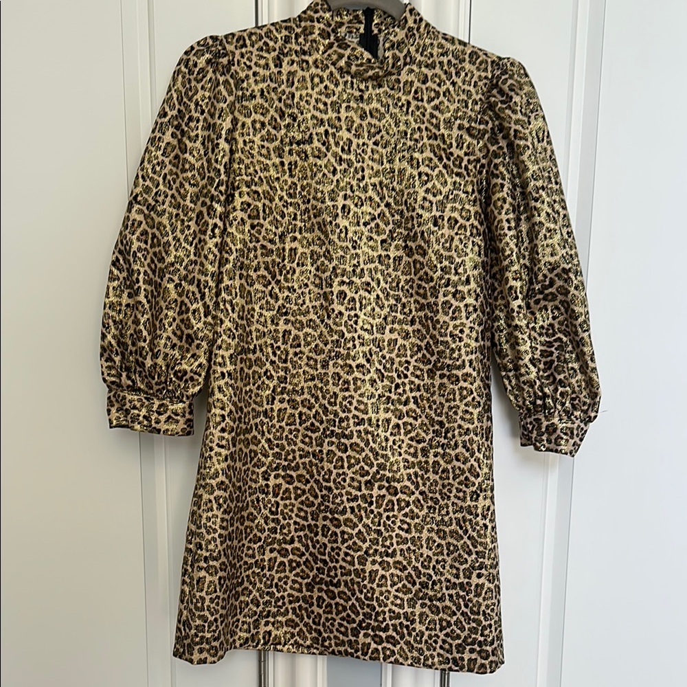 Leopard Print Puff Sleeve Dress
